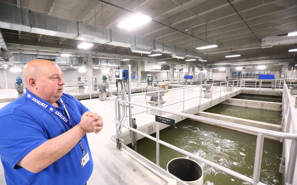 Grand Forks Water Treatment Plant Superintendent Fred Goetz walks through the pretreatment room of the new plant west of Grand Forks on March 28, 2021. Photo by Eric Hylden / Grand Forks Herald
